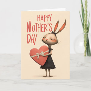 Cute Bunny Holding Heart for Mama Mother’s Day Card