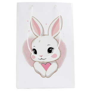 Cute Bunny Holding Heart   Romantic Design Medium Gift Bag