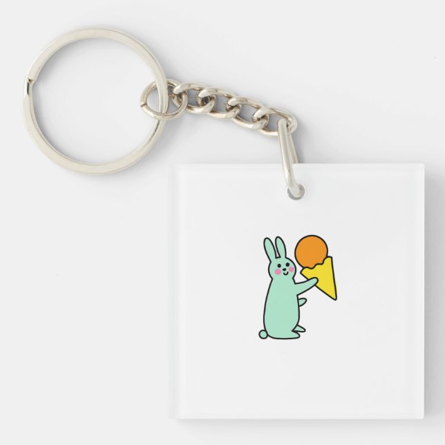 Cute Bunny Holding Ice Cream Key Ring (Front)