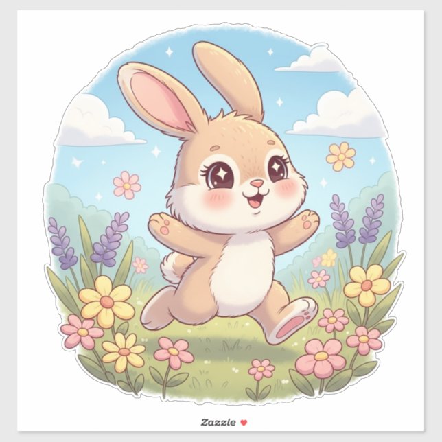 Cute Bunny Hopping in a Flower Field (Sheet)
