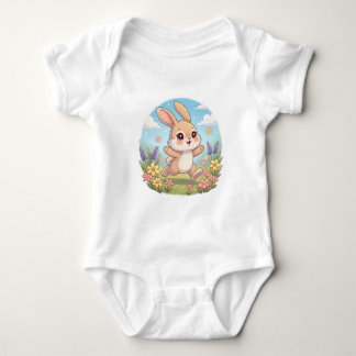 Cute Bunny Hopping in a Flower Field Baby Bodysuit