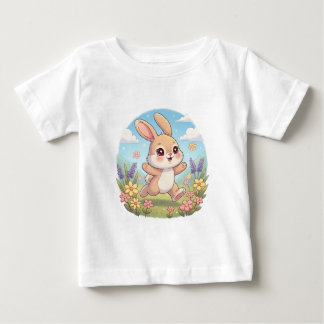 Cute Bunny Hopping in a Flower Field Baby T-Shirt