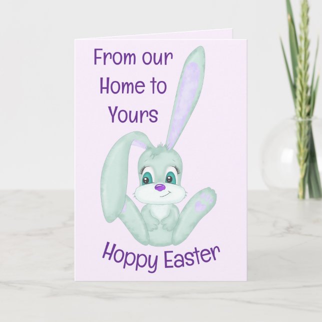 Cute Bunny Hoppy Easter  Holiday Card (Front)