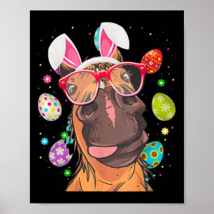 Cute Bunny Horse Face Easter Eggs Easter Day  Poster