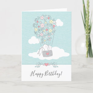 Cute Bunny Hot Air Balloon Birthday Card