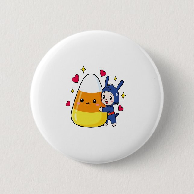 Cute Bunny Hugging Candy Corn 6 Cm Round Badge (Front)