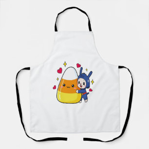 Cute Bunny Hugging Candy Corn Apron