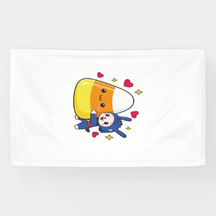 Cute Bunny Hugging Candy Corn Banner