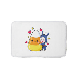 Cute Bunny Hugging Candy Corn Bath Mat