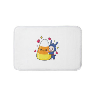 Cute Bunny Hugging Candy Corn Bath Mat