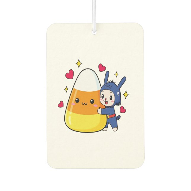 Cute Bunny Hugging Candy Corn Car Air Freshener (Front)