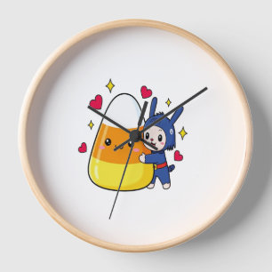 Cute Bunny Hugging Candy Corn Clock