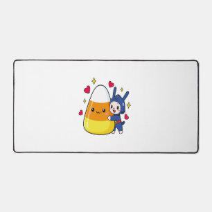 Cute Bunny Hugging Candy Corn Desk Mat