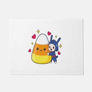 Cute Bunny Hugging Candy Corn Doormat