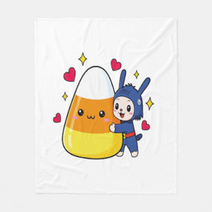 Cute Bunny Hugging Candy Corn Fleece Blanket