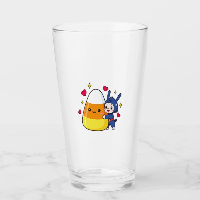 Cute Bunny Hugging Candy Corn Glass (Front)