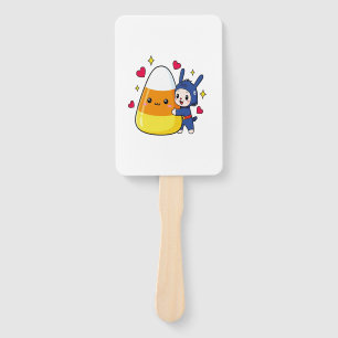 Cute Bunny Hugging Candy Corn Hand Fan