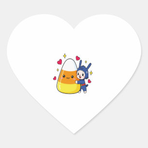 Cute Bunny Hugging Candy Corn Heart Sticker