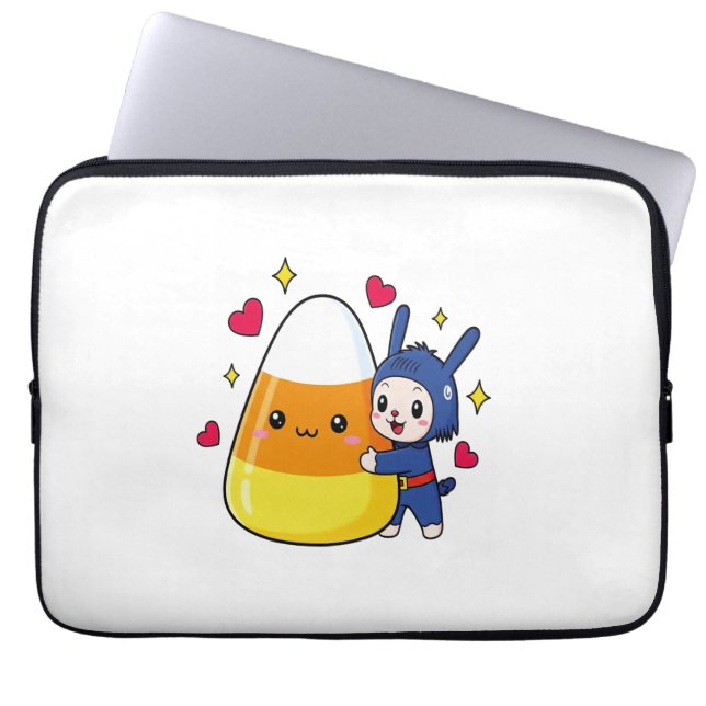 Cute Bunny Hugging Candy Corn Laptop Sleeve (Front)