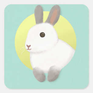 Cute Bunny Illustration Art Square Sticker