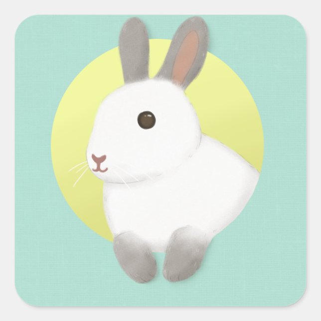 Cute Bunny Illustration Art Square Sticker (Front)