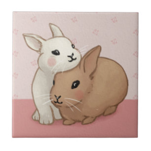 Cute Bunny Illustration Ceramic Tile
