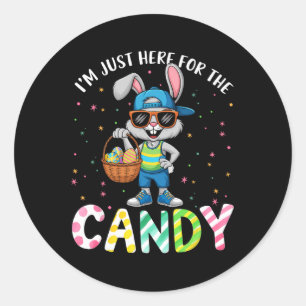 Cute Bunny I'm Just Here For Candy Funny Easter Da Classic Round Sticker