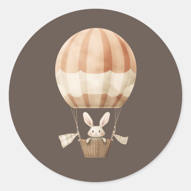 Cute Bunny in a Balloon Classic Round Sticker (Front)