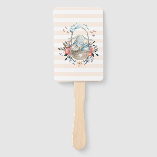 Cute Bunny in a basket with Eggs & Pretty Flowers Hand Fan (Front)