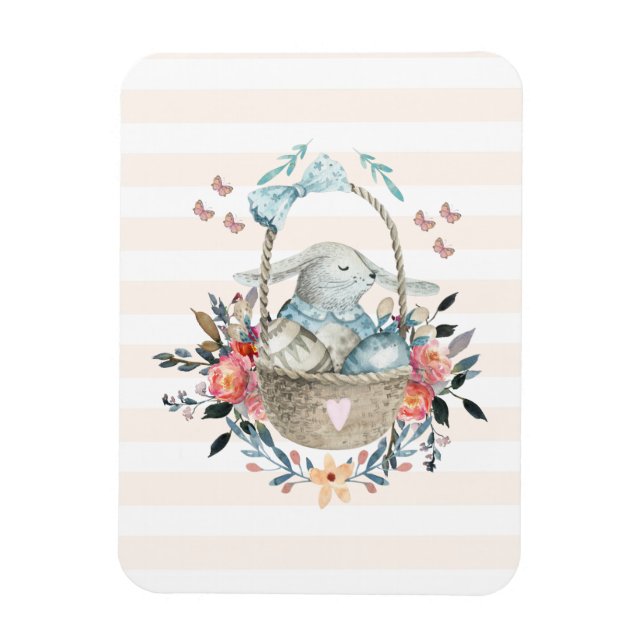 Cute Bunny in a basket with Eggs & Pretty Flowers Magnet (Vertical)