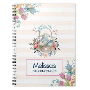 Cute Bunny in a basket with Eggs & Pretty Flowers Notebook