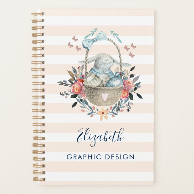 Cute Bunny in a basket with Eggs & Pretty Flowers Planner (Front)