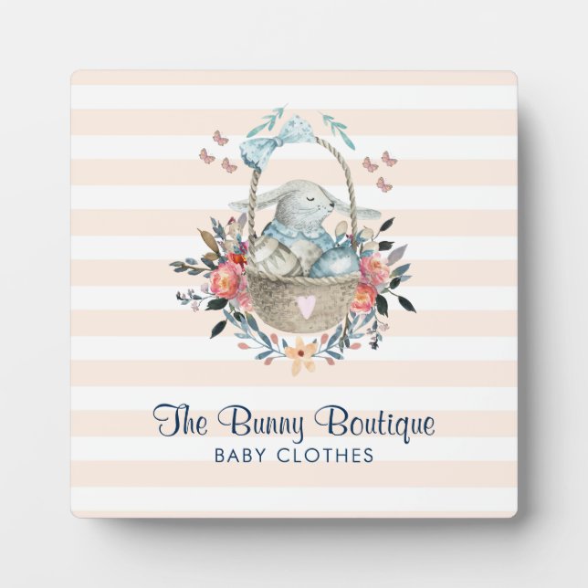 Cute Bunny in a basket with Eggs & Pretty Flowers Plaque (Front)