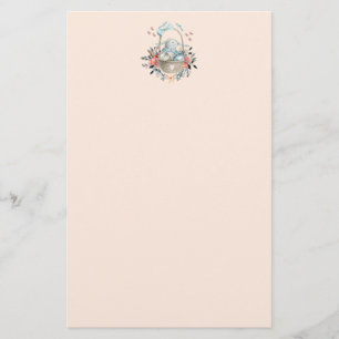 Cute Bunny in a basket with Eggs & Pretty Flowers Stationery