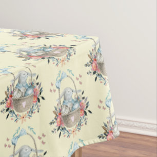 Cute Bunny in a basket with Eggs & Pretty Flowers Tablecloth
