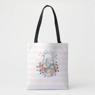 Cute Bunny in a basket with Eggs & Pretty Flowers Tote Bag