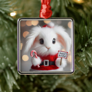 Cute bunny in a Christmas costume Metal Ornament