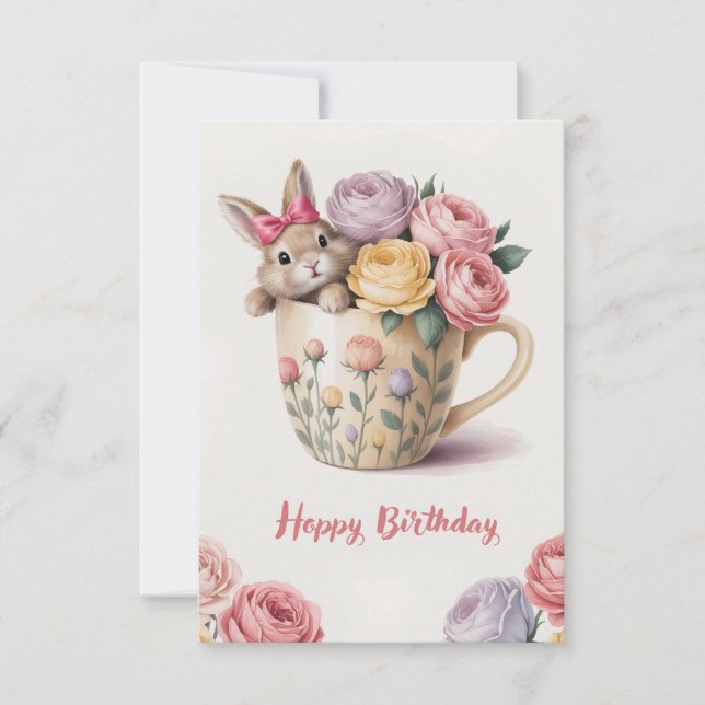Cute Bunny In A Cup Card (Front)