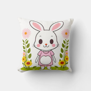 Cute Bunny in a Dress Surrounded by Flowers Cushion