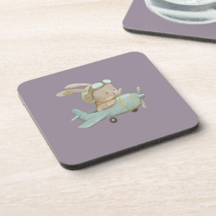 cute bunny in a pilot helmet coaster