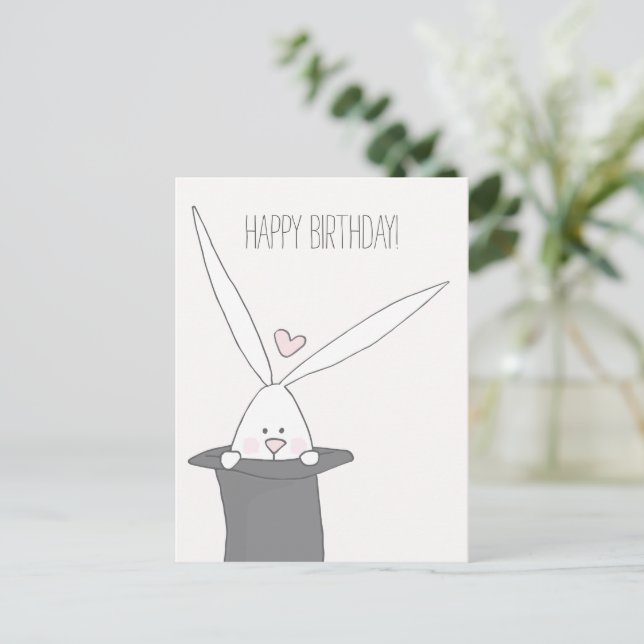 Cute Bunny in a Top Hat - Birthday Postcard (Standing Front)