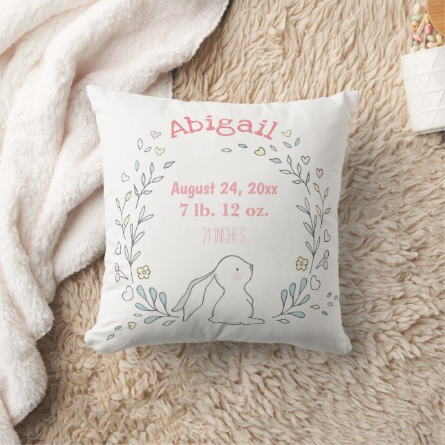 Cute bunny in a wreath - Birth Stats Nursery Cushion (Blanket)