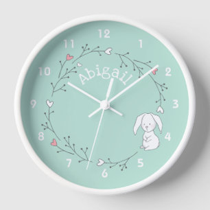 Cute Bunny in a Wreath, Mint Green Nursery / Kids' Clock