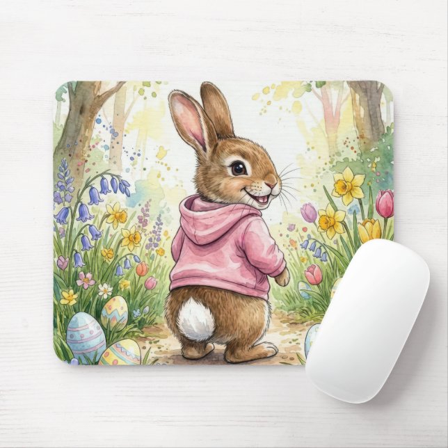 Cute Bunny In an Easter Garden Mouse Pad (With Mouse)