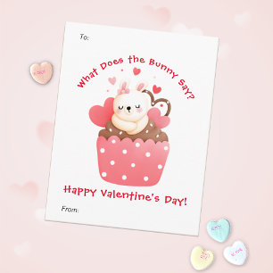 Cute Bunny in Cupcake Custom Kids Valentine's Day Holiday Card