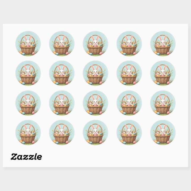 Cute Bunny in Easter Basket Classic Round Sticker (Sheet)