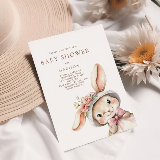 Cute Bunny in Hat Baby Shower Invitation (Creator Uploaded)