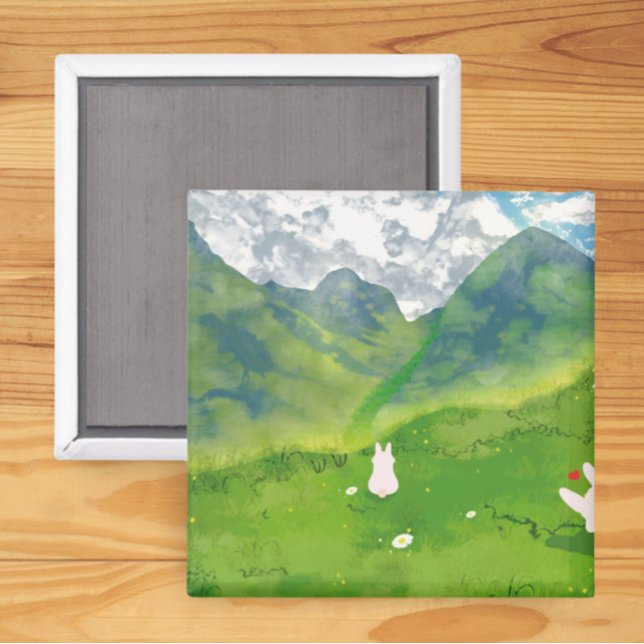 Cute Bunny in Mountain View Square Magnet (Creator Uploaded)