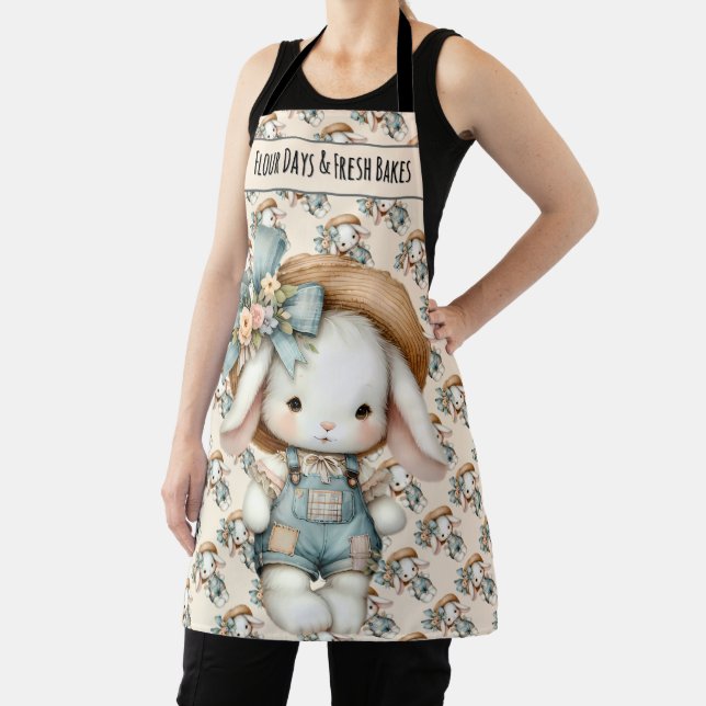 Cute Bunny in Overalls with Straw Hat & Bow Apron (Insitu)