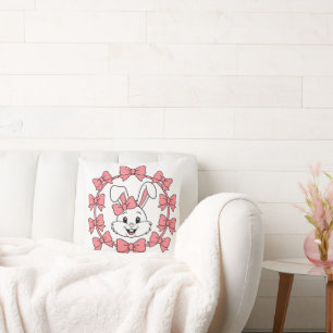 Cute Bunny in Pink Bow Wreath – Easter Coquette Cushion
